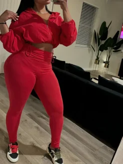 2 Piece Zip Up Crop Jacket Pants Sets