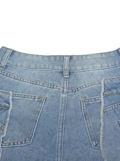 Asymmetrical Distressed Denim Capri Pants