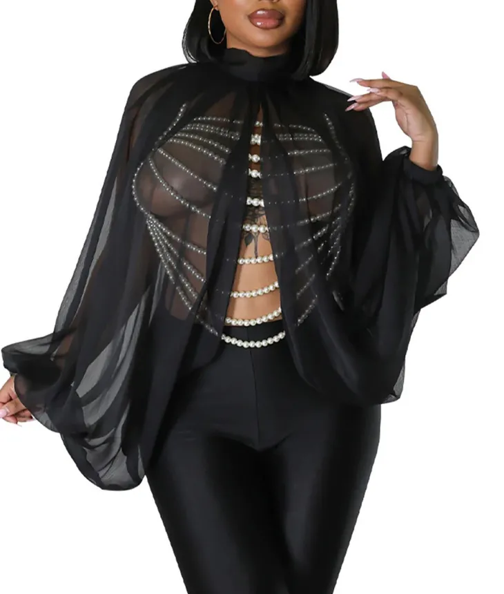 Bat Long Sleeve Chiffon Blouse