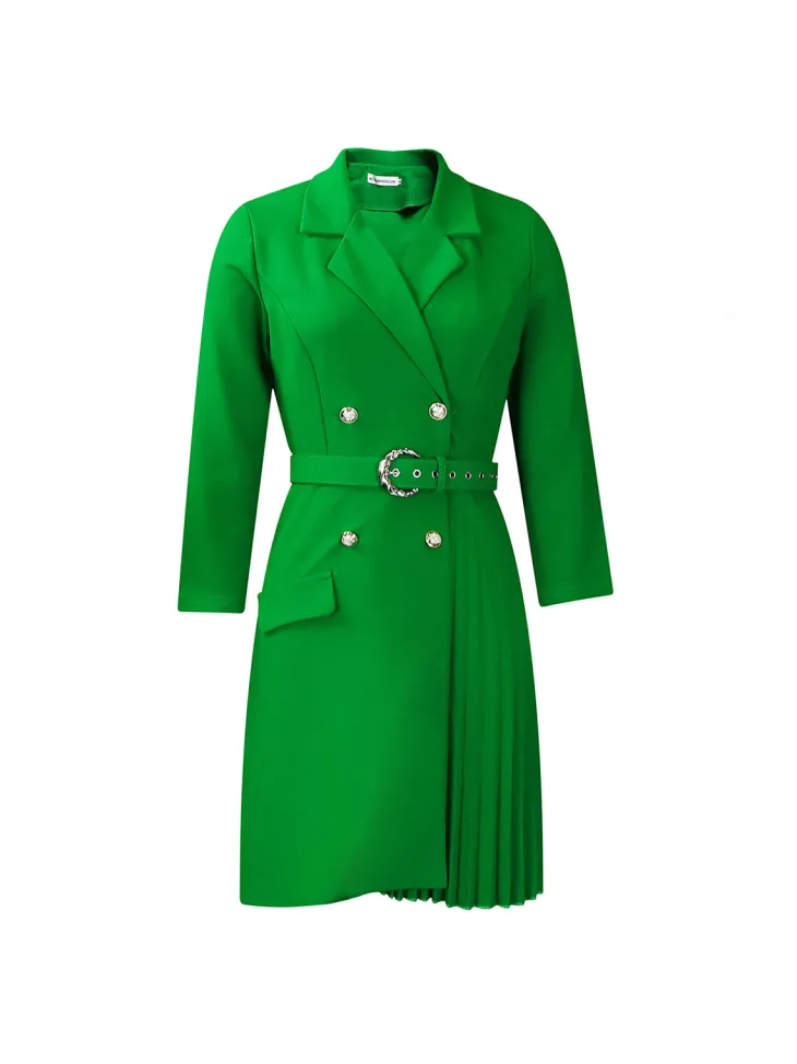 Belted Blazer Pleated Midi Dress