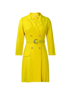 Belted Blazer Pleated Midi Dress