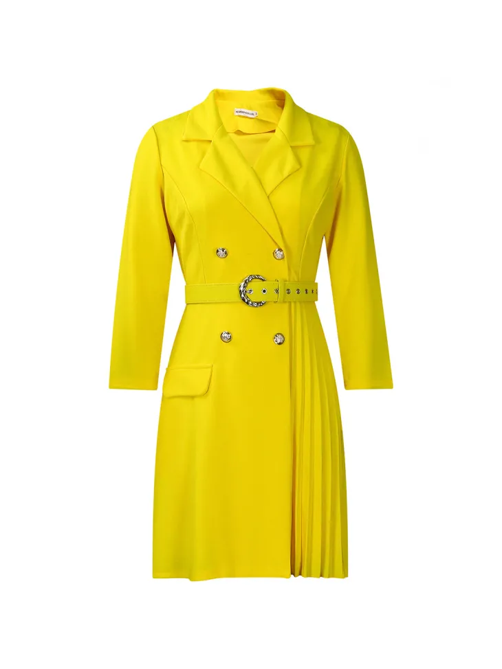Belted Blazer Pleated Midi Dress