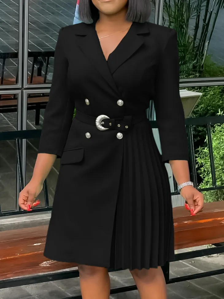 Belted Blazer Pleated Midi Dress