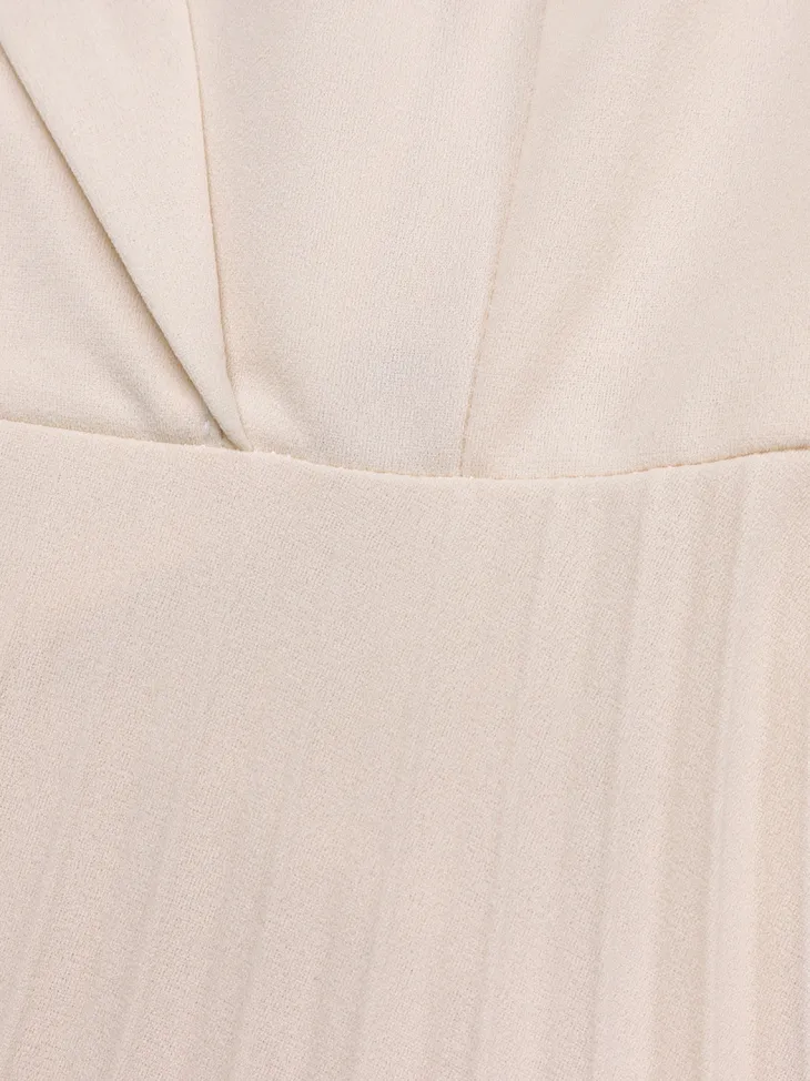 Belted Color-Block Pleated Blazer Midi Dress