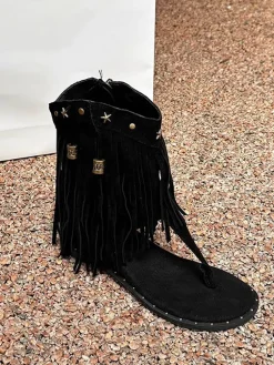Bohemian Studs Tassel Thong Sandals