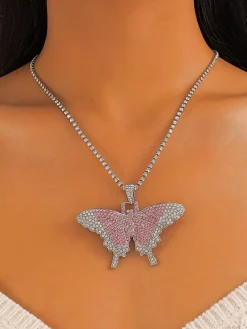 Butterfly Pendant Rhinestone Necklaces