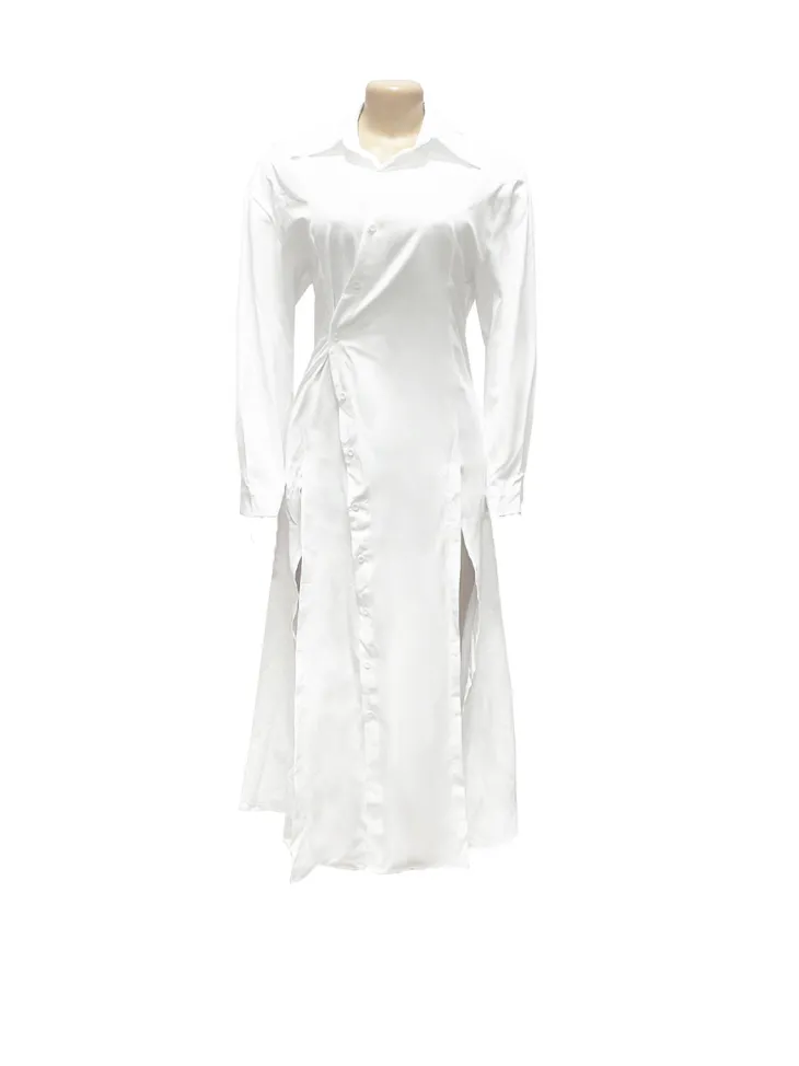 Button-Down Slit Maxi Shirt Dress
