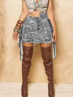Camouflage Fringe Mini Skirt