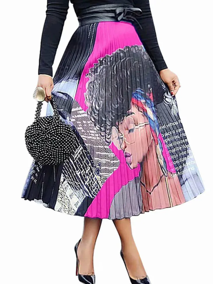 Cartoon Printed High Waist Midi Skirts