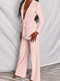 Casual Blazer Long Pants Two Piece Outfits