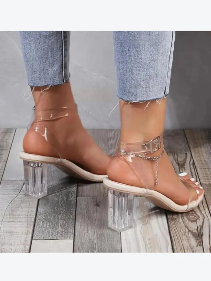 Chunky Block Transparent Strappy Open Toe Heel