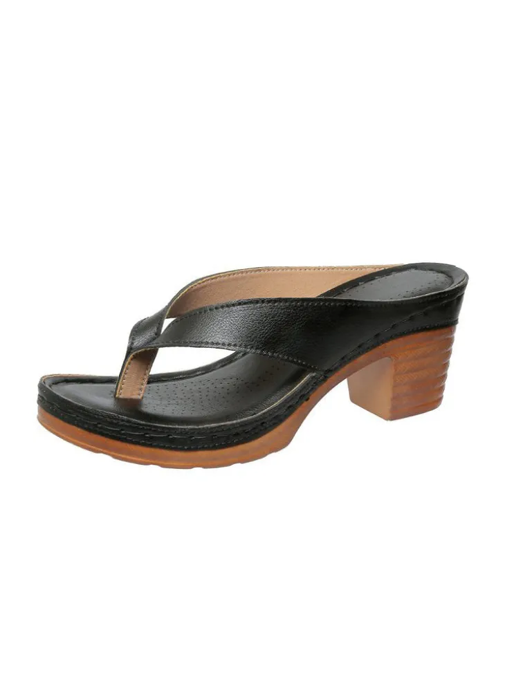 Chunky Heel White Thong Slides