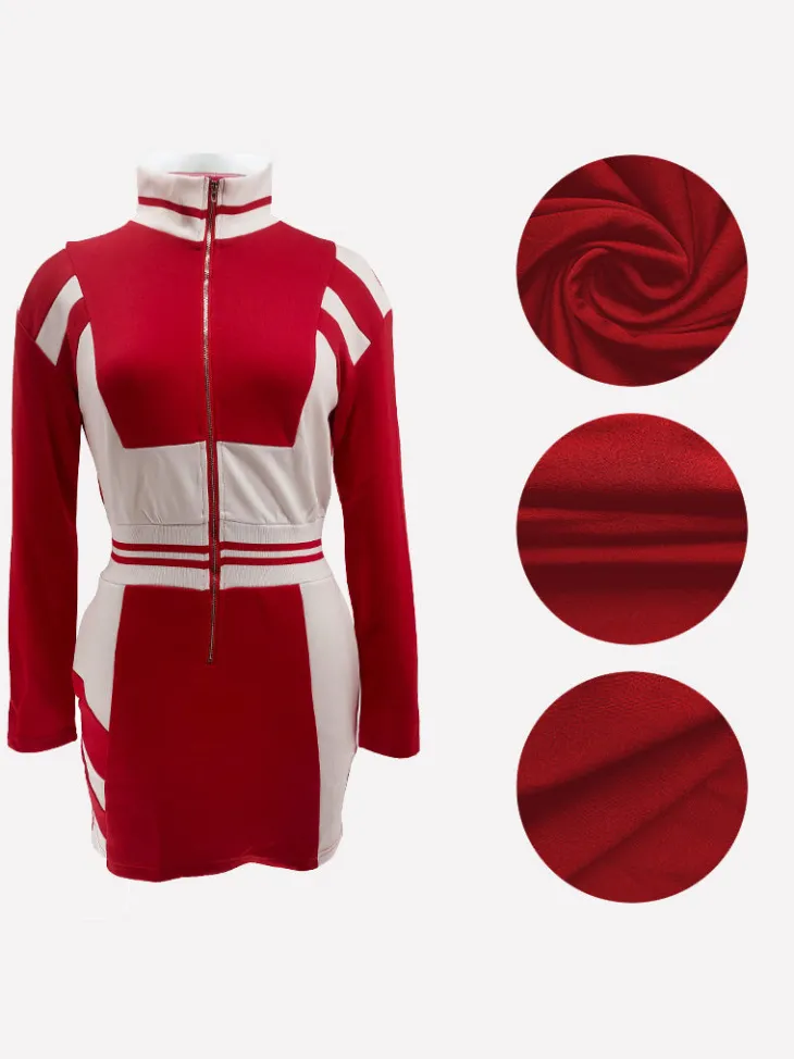 Colorblock Zip Jacket Long Sleeve Dress