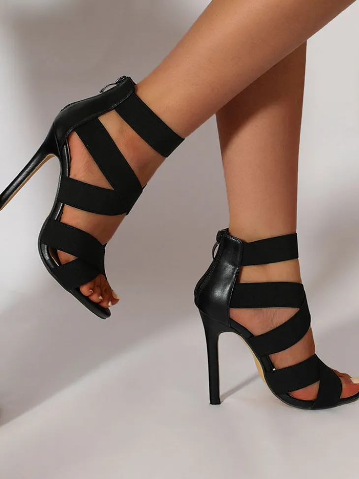 Crisscross Elastic Strap Open Toe Heel