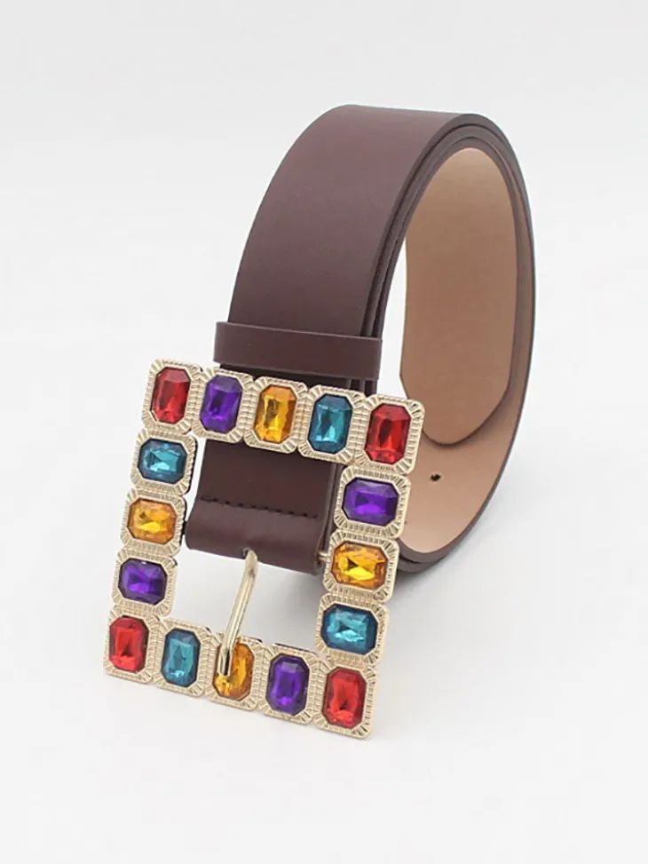 Decorative Buckle Colored Diamonds Waist Belts