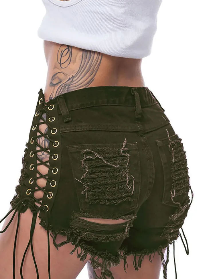 Denim High Waist Distressed Cut Off Denim Jeans Shorts Pants