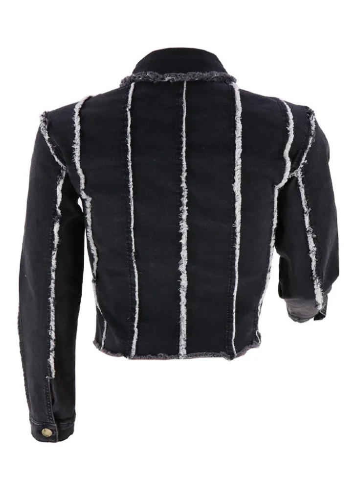 Denim Long Sleeves Button Ripped Jacket