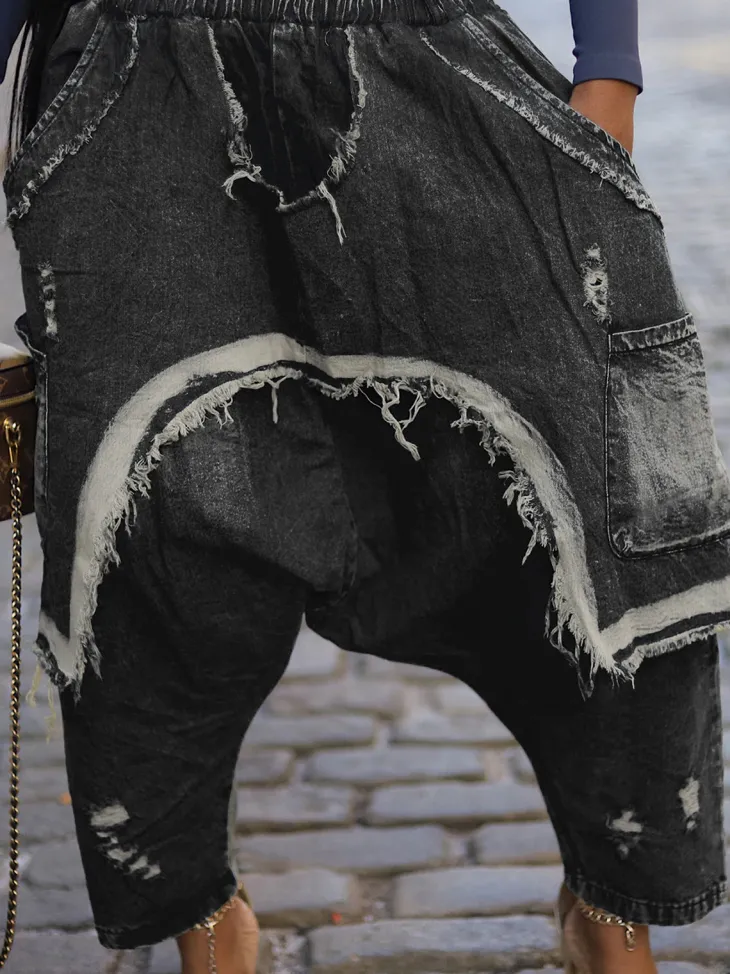 Distressed Denim Harem Pants
