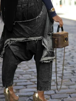Distressed Denim Harem Pants