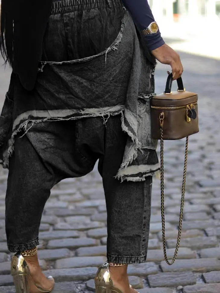 Distressed Denim Harem Pants