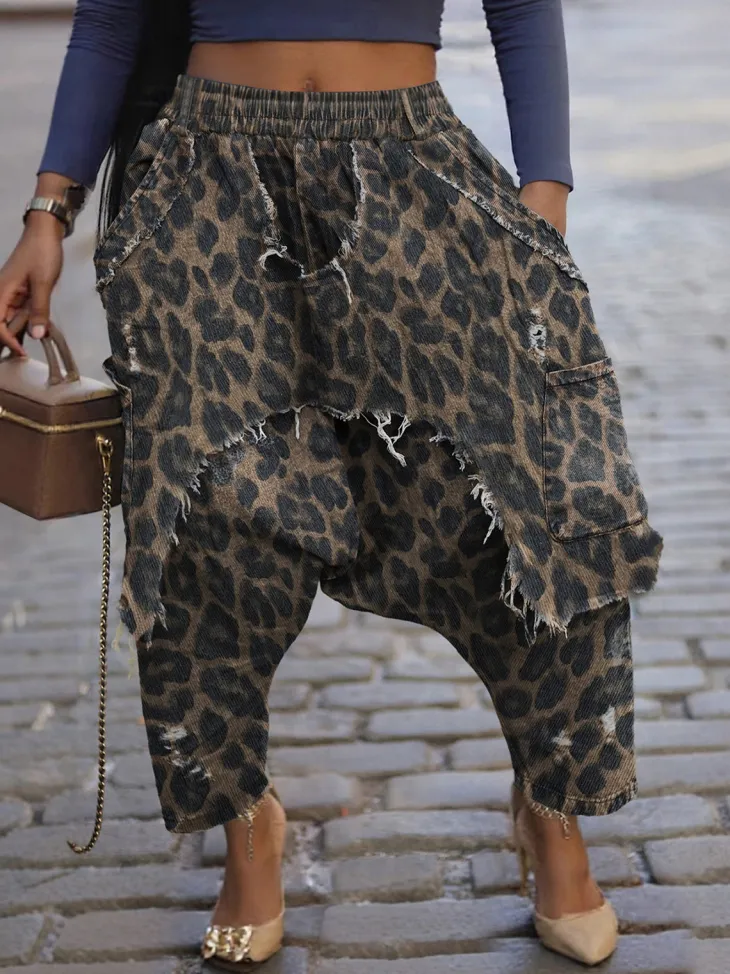Distressed Denim Harem Pants