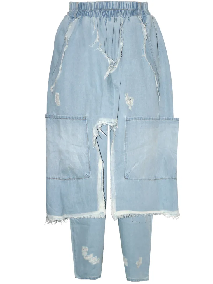 Distressed Denim Harem Pants