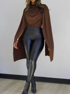 Draped Round Neck Cape Sleeve Romper