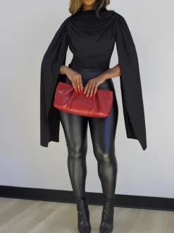 Draped Round Neck Cape Sleeve Romper