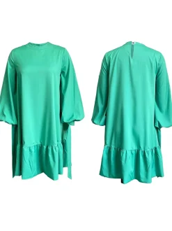Elegant Bubble Sleeve Solid Color Dress
