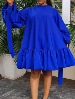 Elegant Bubble Sleeve Solid Color Dress