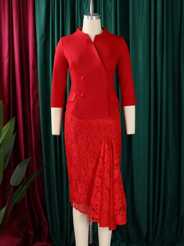 Elegant Lace Top Pencil Skirt Set