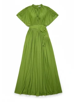 Elegant Pleated Drawstring Waist Maxi Dress