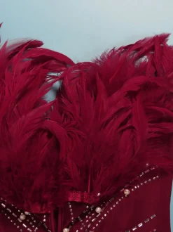 Feather Rhinestone Strapless Mini Dress