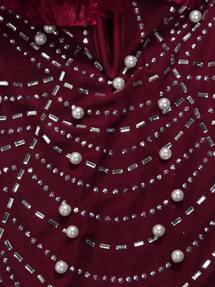 Feather Rhinestone Strapless Mini Dress