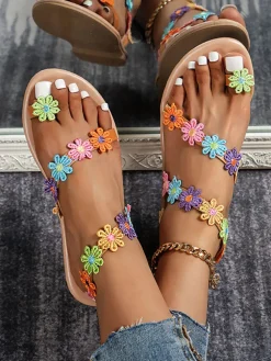 Floral Pattern Toe Ring Sandal