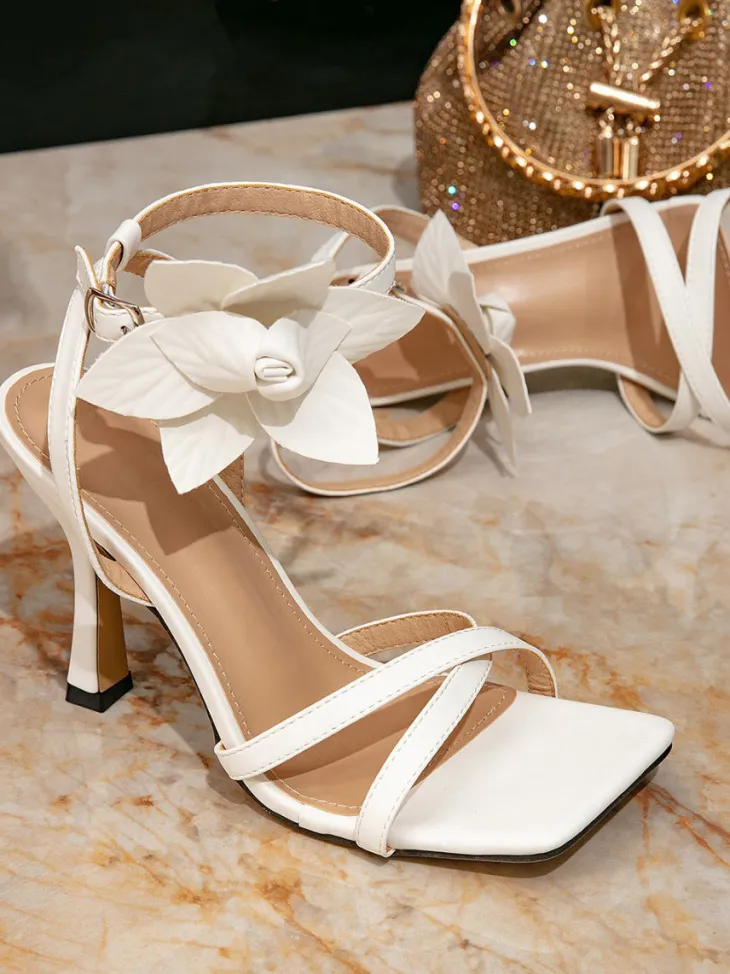 Flower Ankle Strap Heels Sandals