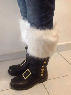 Fur Trim Buckles Bell Decor Santa Boots