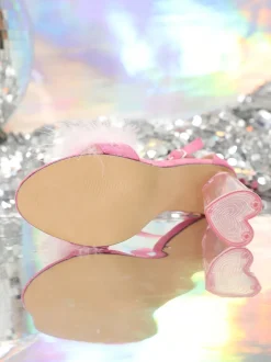 Furry Heart-Shaped Crystal Chunky Heel Sandal