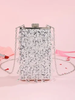 Glitter Beaded Cuboid Party Crossbody Bags