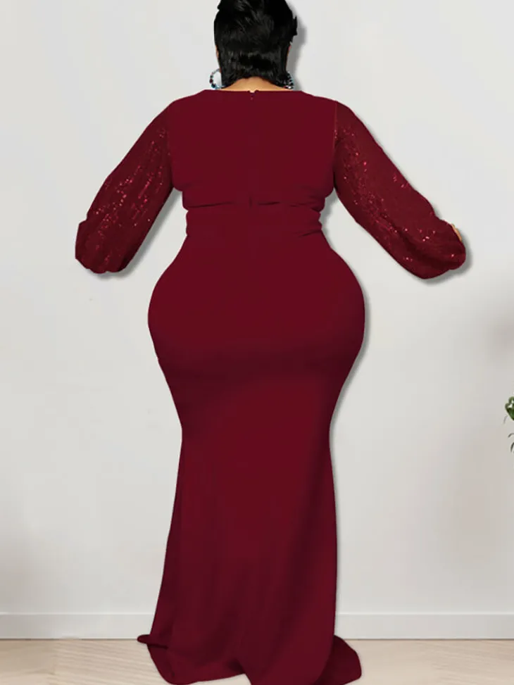 Glitter Long Sleeve Patchwork Maxi Dress