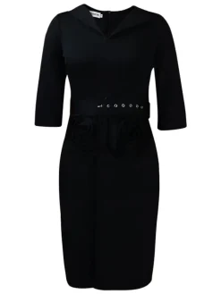 Half Sleeve Solid Color Bodycon Midi Dress