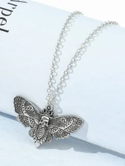 Halloween Moth Skull Pendant Necklaces