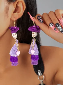 Halloween Skull Tassel Beaded Earrings