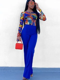 High Waist Solid Color Flares Long Pants