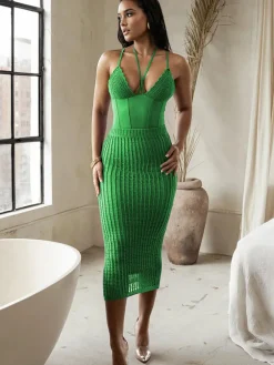 Hollow Out Backless Spaghetti Strap Knit Skirt Set