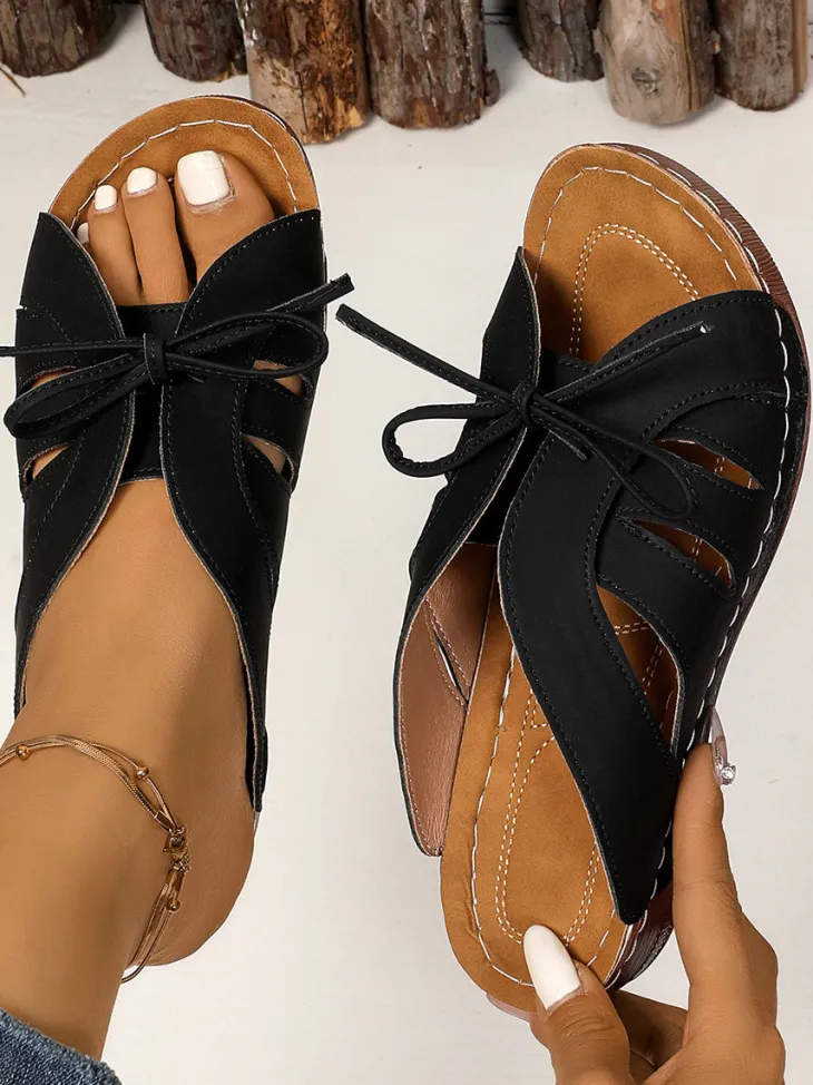 Hollow Out Wedge Slides with Bow