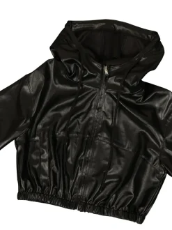 Hooded PU Leather Jacket Shorts Set