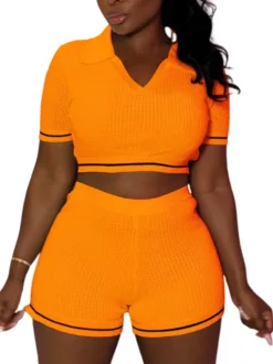 Knit Crop Top Shorts Sets