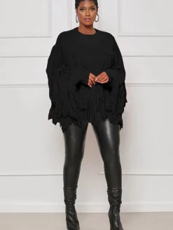 Knit Long Sleeve Tassel Ribbed Cardigan