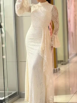 Lace Ruffle Flared Sleeve Maxi Dress